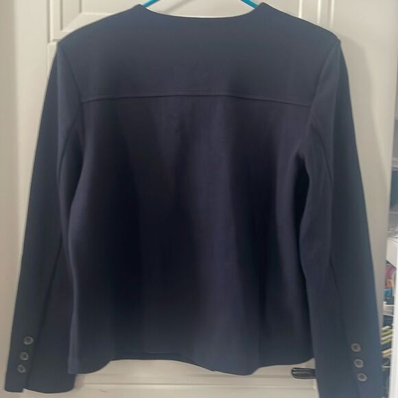 Banana Republic Factory Navy Collarless Cropped Jacket - Picture 3 of 5